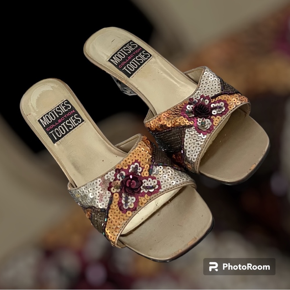 sequin wedge heels